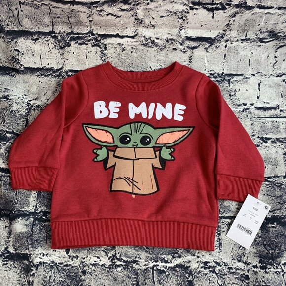 Star Wars 12 Month 12M The Child Baby Yoda Grogu ‘Be Mine’ Red Sweatshirt - Picture 1 of 5